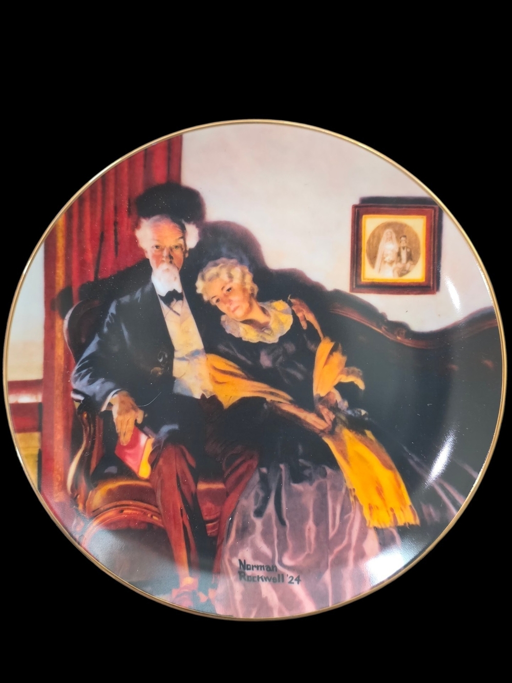 Knowles "End Of Day" Collectible Plate with Black Script and Red & Purple Seals